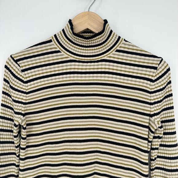 Proenza Schouler Rib Knit Striped Turtleneck Sweater Silk Cotton Y2K Style Top